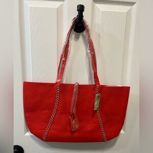 Bagley Mischka Red Tote Bag with Chain Detail. NWT 18x11x3.5. Retail 139.00
